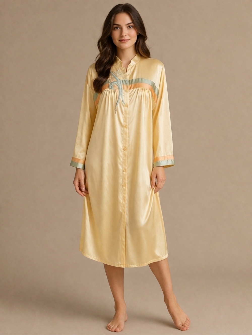 VTG 1970s VANITY FAIR Satin Loungewear Robe Nightgown FLAWED